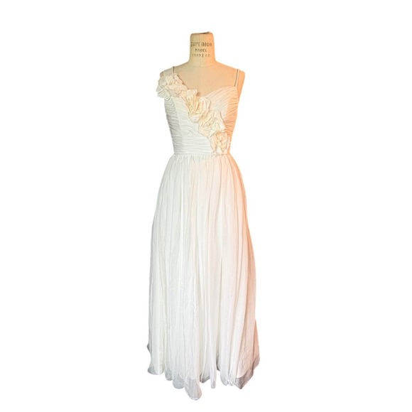Dresses & Skirts - White 3D Floral Chiffon Formal Evening Gown Wedding Dress Maxi Feminine Romantic